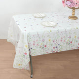 5 Pack White Green Summer Floral Rectangle Plastic Table Covers, PVC Waterproof Disposable