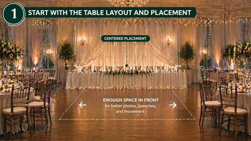 Wedding head table centered with space in front