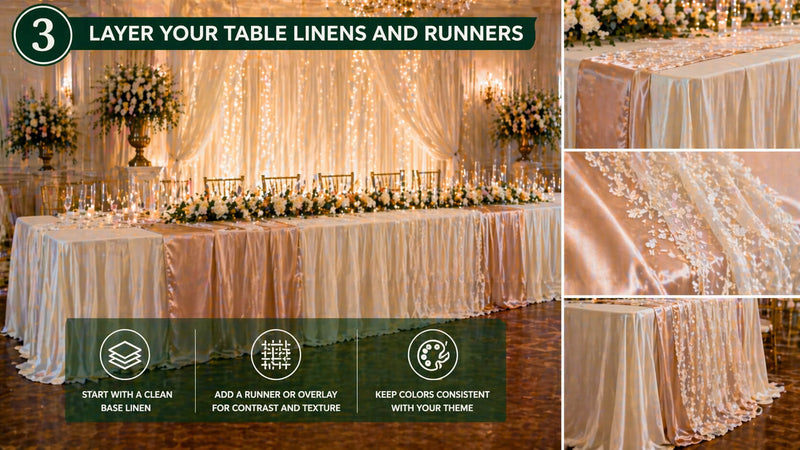 Layer Table Linenss and Runners for Wedding Head Table