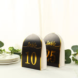 25 Pack Black Arch Table Numbers Tent Cards with Metallic Gold Foil 1-25 Numbers Print