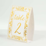 25 Pack White Metallic Gold Wedding Table Numbers With French Toile Floral