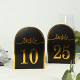 25 Pack Black Arch Table Numbers Tent Cards with Metallic Gold Foil 1-25 Numbers Print