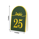 25 Pack Hunter Emerald Green Arch Table Numbers Tent Cards with Metallic Gold Foil