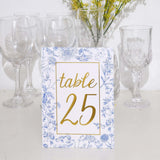 25 Pack White Blue Wedding Table Numbers With Chinoiserie Floral