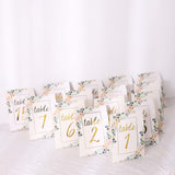 25 Pack White Gold Wedding Table Numbers With Peony Flowers and Foil Numbers Print