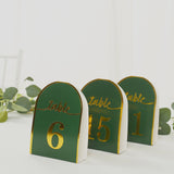 25 Pack Hunter Emerald Green Arch Table Numbers Tent Cards with Metallic Gold Foil