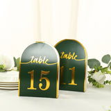 25 Pack Hunter Emerald Green Arch Table Numbers Tent Cards with Metallic Gold Foil