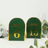 25 Pack Hunter Emerald Green Arch Table Numbers Tent Cards with Metallic Gold Foil