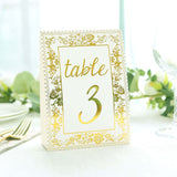 25 Pack White Metallic Gold Wedding Table Numbers With French Toile Floral