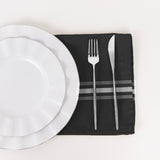 10 Pack Black Spun Polyester Cloth Napkins with White Reverse Stripes, Premium Restaurant Quality