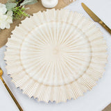 6 Pack | 13inch Antique White Sunray Acrylic Plastic Charger Plates, Scalloped Rim Serving Trays