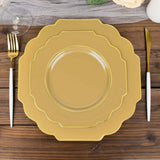 8inch Gold Heavy Duty Disposable Baroque Salad Plates Gold Rim Hard Plastic Dessert Appetizer Plates