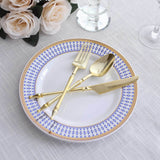 10 Pack White Renaissance Plastic Party Plates With Gold Navy Blue Chord Rim