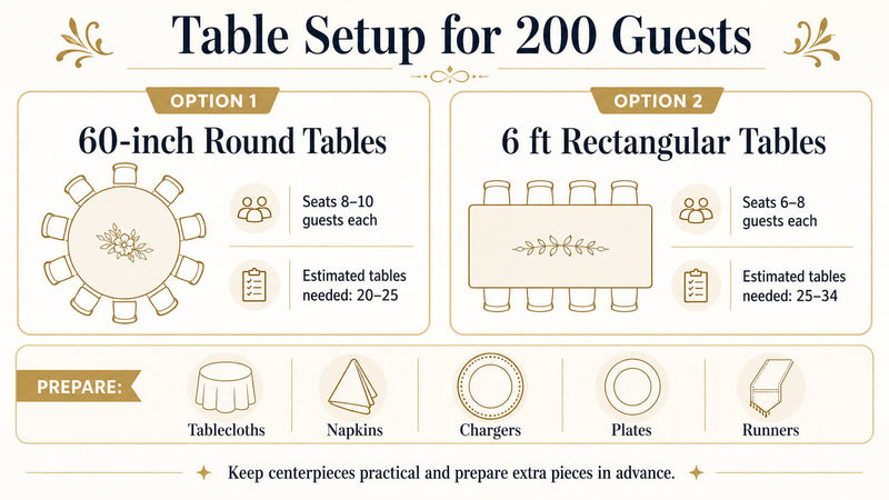 Table Setup for 200 Guests