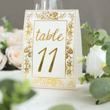 25 Pack White Metallic Gold Wedding Table Numbers With French Toile Floral