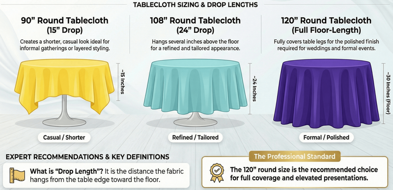 Tablecloth Drop Length for 60" Round Table