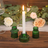 Set of 6 Hunter Emerald Green Ribbed Crystal Glass 3inch Taper Candle Holders, Reversible