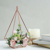 Blush / Rose Gold Pyramid Shaped Tealight Candle Holders, Open Frame Metal Geometric Flower Stand