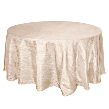 Taffeta 120" Round Tablecloth Beige - Seamless Accordion Crinkle Table Cover