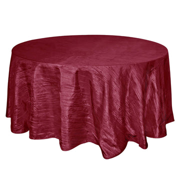 Taffeta 120" Round Tablecloth Burgundy - Seamless Accordion Crinkle Table Cover