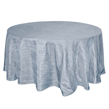 Taffeta 120" Round Tablecloth Dusty Blue - Seamless Accordion Crinkle Table Cover