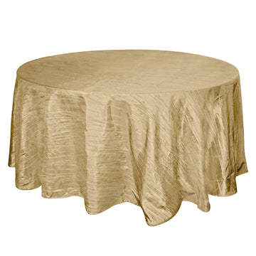 Taffeta 120" Round Tablecloth Gold - Seamless Accordion Crinkle Design for Stylish Occasions