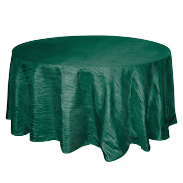 Taffeta 120" Round Tablecloth Hunter Emerald Green - Seamless Accordion Crinkle Table Cover