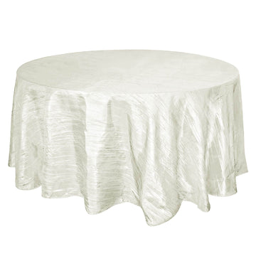 Taffeta 120" Round Tablecloth Ivory - Seamless Accordion Crinkle Table Cover