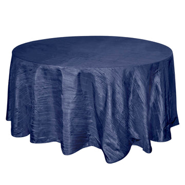 Taffeta 120" Round Tablecloth Navy Blue - Seamless Accordion Crinkle Table Cover