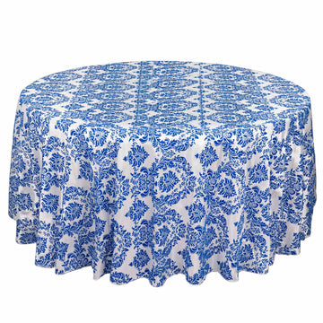 Taffeta 120" Round Tablecloth Royal Blue - Seamless Velvet Flocking Damask Table Cover