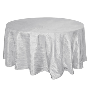 Taffeta 120" Round Tablecloth Silver - Seamless Accordion Crinkle Table Cover