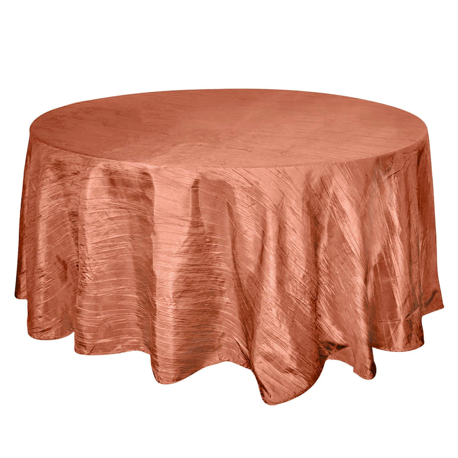 Terracotta (Rust) Seamless Accordion Crinkle Taffeta Round Tablecloth - 120inch