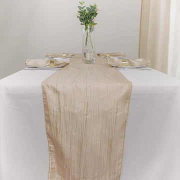 Taffeta 12"x108" Table Runner Beige - Accordion Crinkle Design