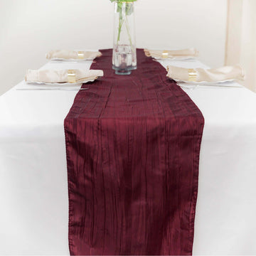 Taffeta 12"x108" Table Runner Burgundy - Accordion Crinkle Design