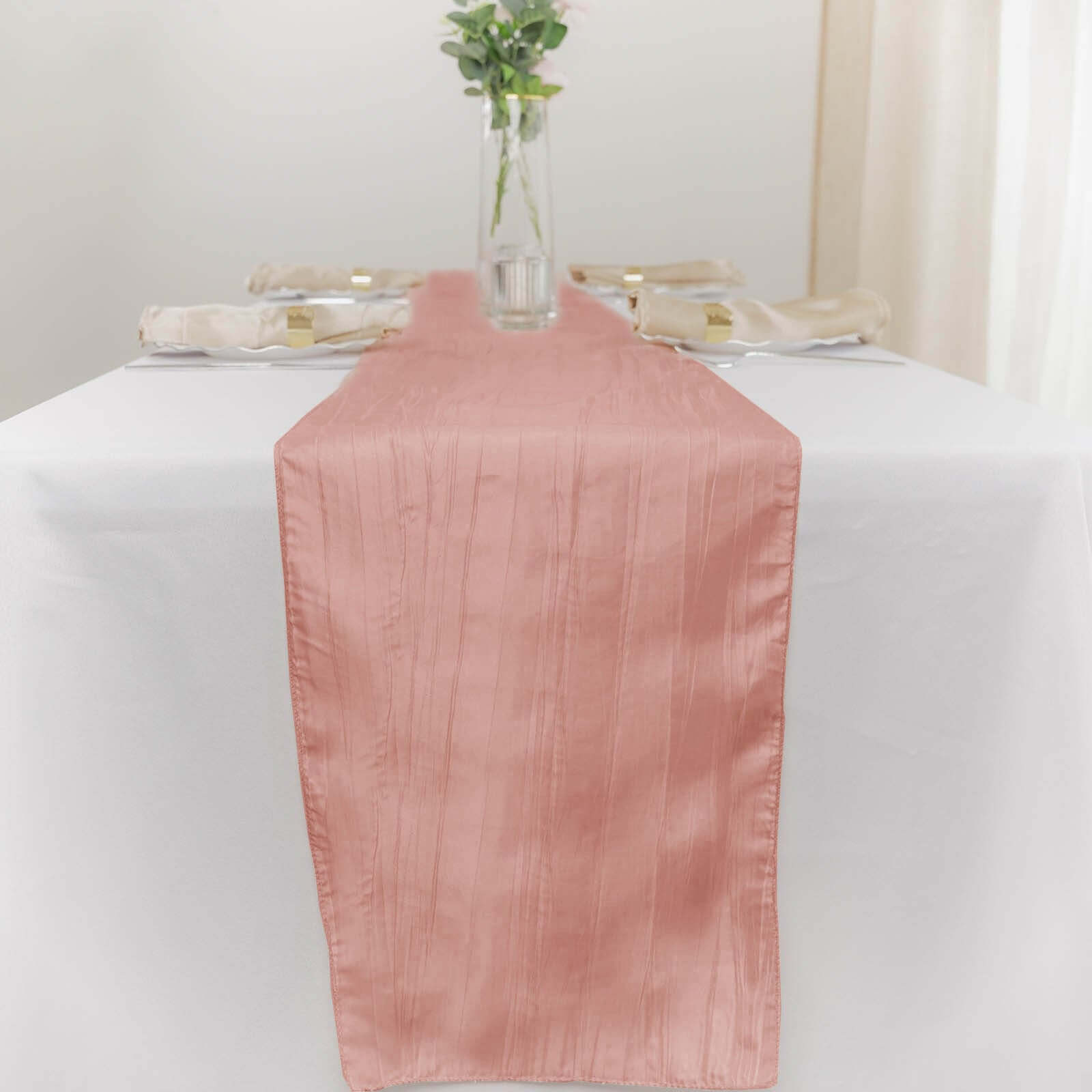 Taffeta 12"x108" Table Runner Dusty Rose - Accordion Crinkle Design