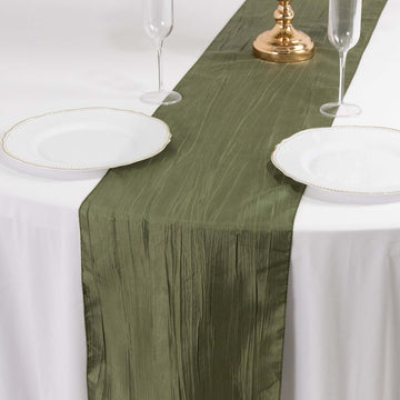 Taffeta 12"x108" Table Runner Dusty Sage Green - Accordion Crinkle Design