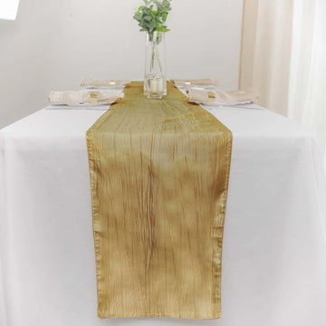 Taffeta 12"x108" Table Runner Gold - Accordion Crinkle Design for Modern Gatherings