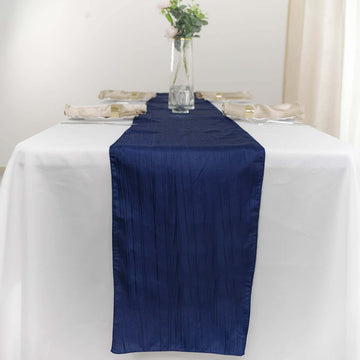 Taffeta 12"x108" Table Runner Navy Blue - Accordion Crinkle Design