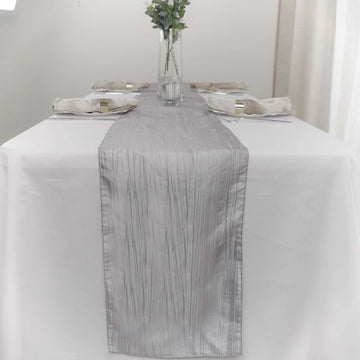 Taffeta 12"x108" Table Runner Silver - Accordion Crinkle Design