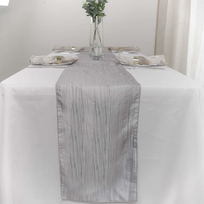 12inch x 108inch Accordion Crinkle Taffeta Table Runner - Silver