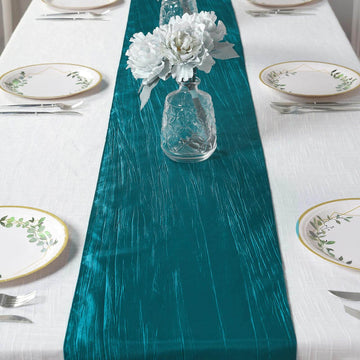 Taffeta 12"x108" Table Runner Teal - Accordion Crinkle Design