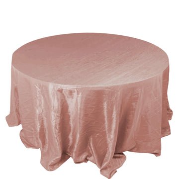 Taffeta 132" Round Tablecloth Dusty Rose - Seamless Accordion Crinkle Table Cover