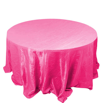 Taffeta 132" Round Tablecloth Fuchsia - Seamless Accordion Crinkle Table Cover