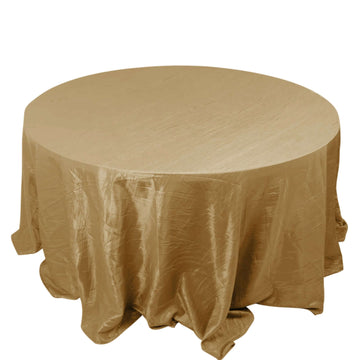 Taffeta 132" Round Tablecloth Gold - Seamless Accordion Crinkle Design for Exquisite Occasions