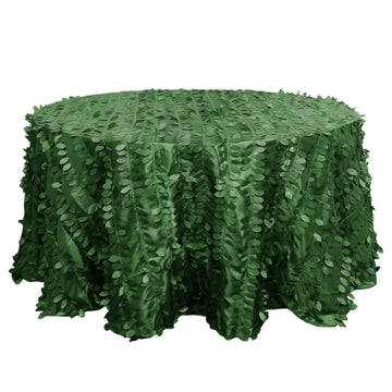 Taffeta 132" Round Tablecloth Green | 3D Leaf Petal Design Seamless Table Cover