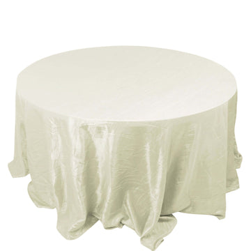 Taffeta 132" Round Tablecloth Ivory - Seamless Accordion Crinkle Table Cover