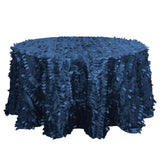 132inch Navy Blue 3D Leaf Petal Taffeta Fabric Round Tablecloth