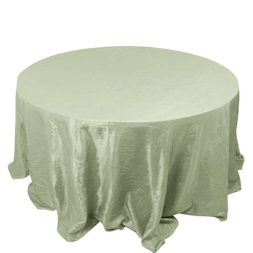 Taffeta 132" Round Tablecloth Sage Green - Seamless Accordion Crinkle Table Cover