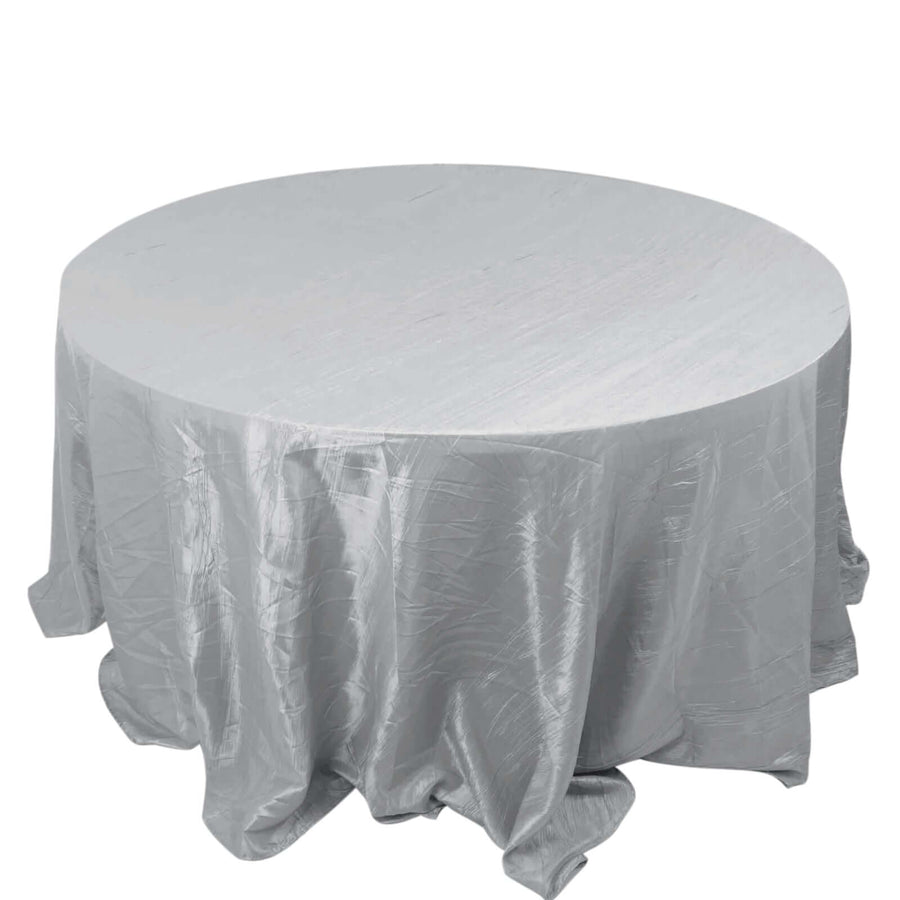 132inch Silver Accordion Crinkle Taffeta Seamless Round Tablecloth