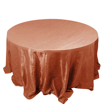 Taffeta 132" Round Tablecloth Terracotta (Rust) - Seamless Accordion Crinkle Table Cover